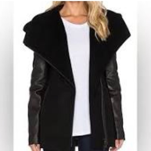 Mackage Odilia Black Wool & leather moto Jacket w/ removable hood XS EUC - Picture 11 of 16